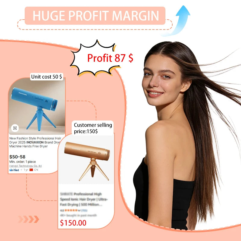 Portable Foldable Ionic Hair Dryer 1200W High-Speed for Professional Salon & Travel Use