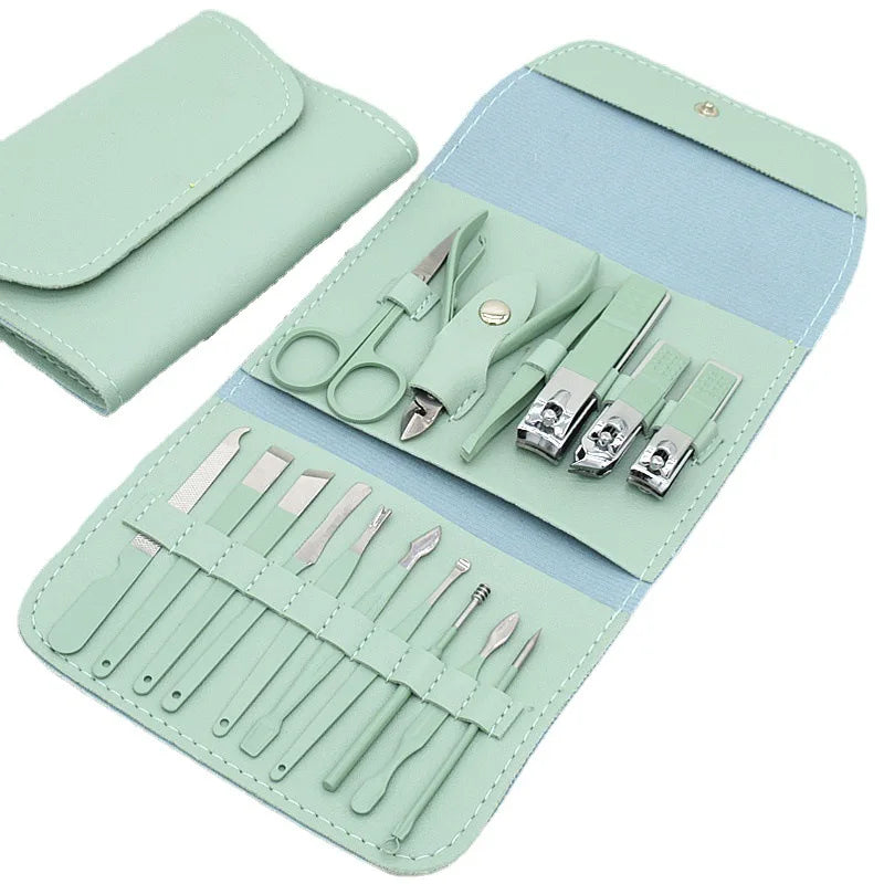 Professional Personal Care Manicure Pedicure Set 16 Pcs Stainless Steel Nail Clipper Care Tools Kit Nail Art Foot Care PU
