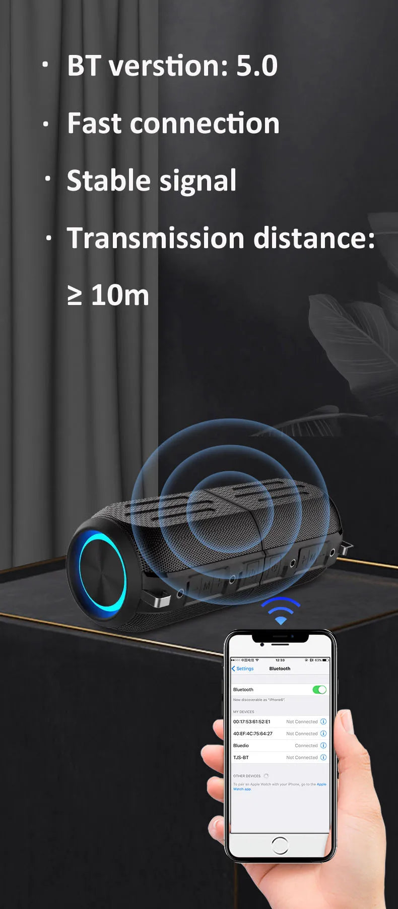 Portable Blue-tooths Sound Box Column Speaker Wireless IP56 Gadgets Electronic Parlantes Music System with TF Card