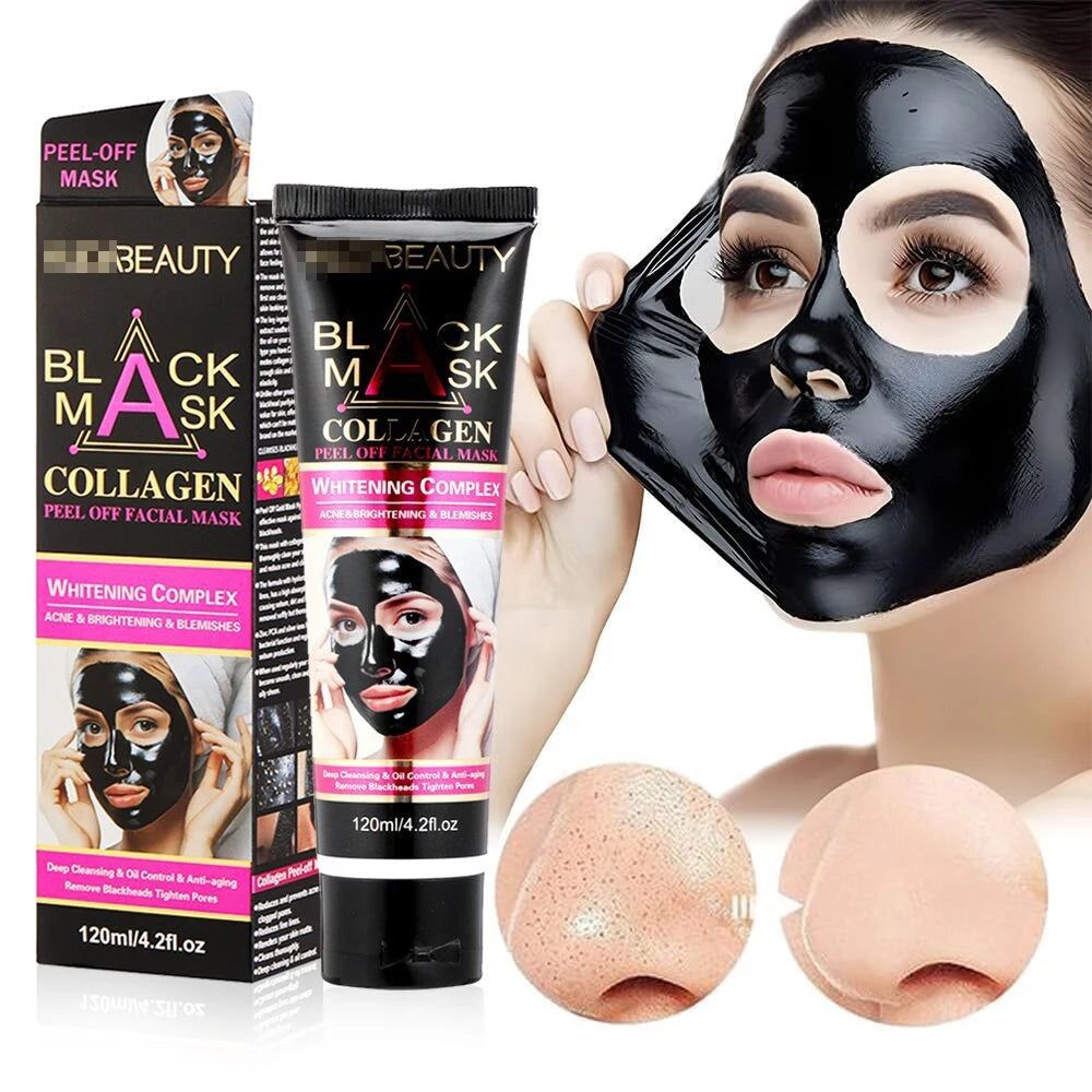 Black Mask Collagen  Blackhead Acne Cleansing Pore Minimizing Moisturizing Peel Off Facial Mask Hydrating Tear Mask Nasal Strip