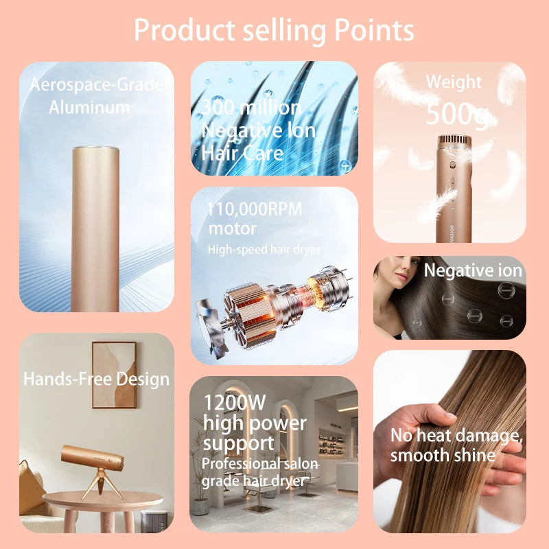 Portable Foldable Ionic Hair Dryer 1200W High-Speed for Professional Salon & Travel Use