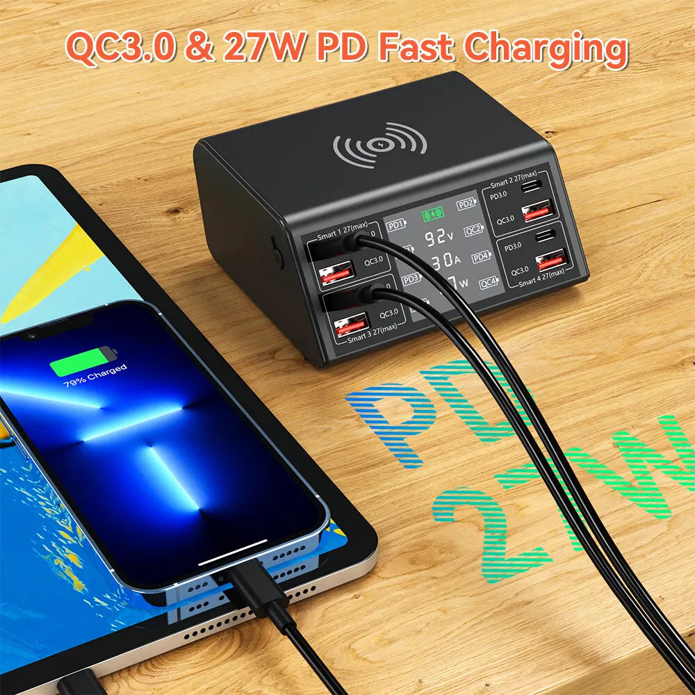 EONLINE 3D Nine Tailed fox 100W QCPD3.0 USB Charger Wireless Chargers Quick Charge 8 Port Fast Charger Charging Station for IPho