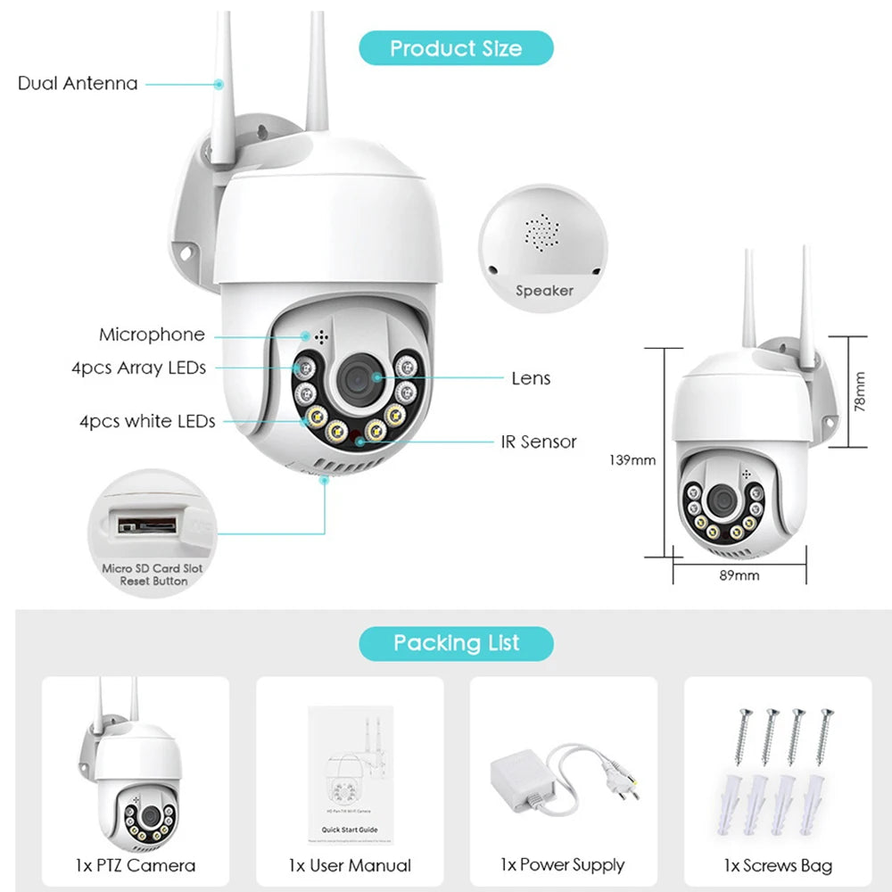 2022 New Arrival 17SEE APP Outdoor Security 2MP CCTV Cameras Wireless PTZ Dome Infrared Night Vision Waterproof CCTV Camera