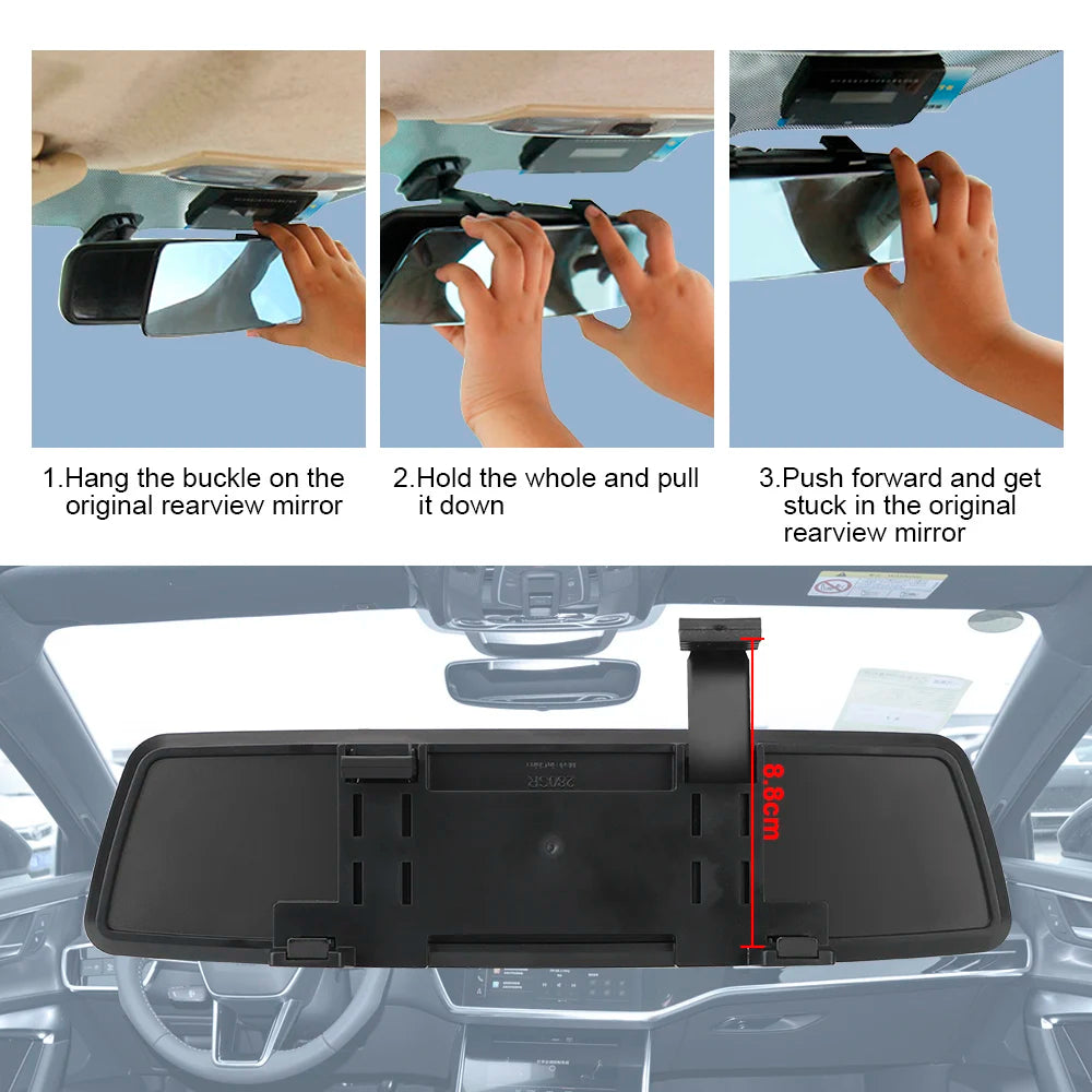 2.5D Full Screen HD Glass Anti-glare Wide-angle Blue Frameless Mirror Car Interior Rear View Mirror 3000R Micro Curvature Lens