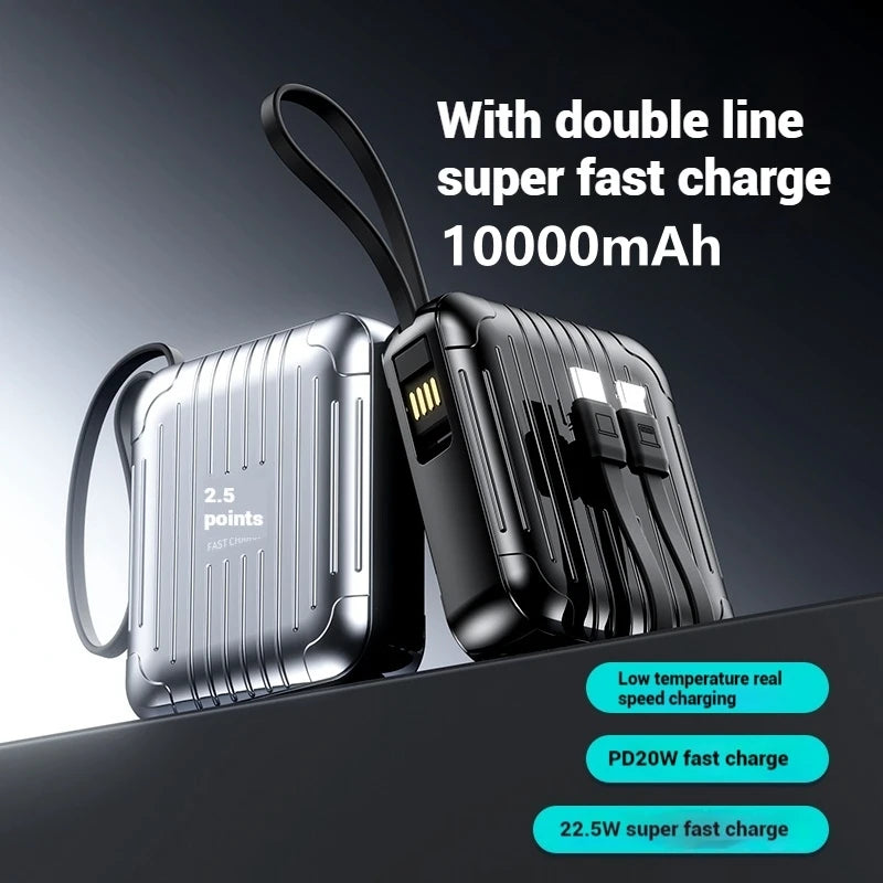 Newest Small Portable Mini 22.5W Fast Charging Power Banks Built-in Cables 20W TYPE-C 10000mah Power Bank for IPhone 16/15
