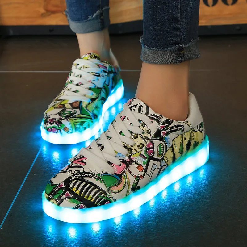 USB Charger Glowing LED Sneakers Breathable Lighted Height Increasing Boys Girls Brand Shoes for Women Luxury