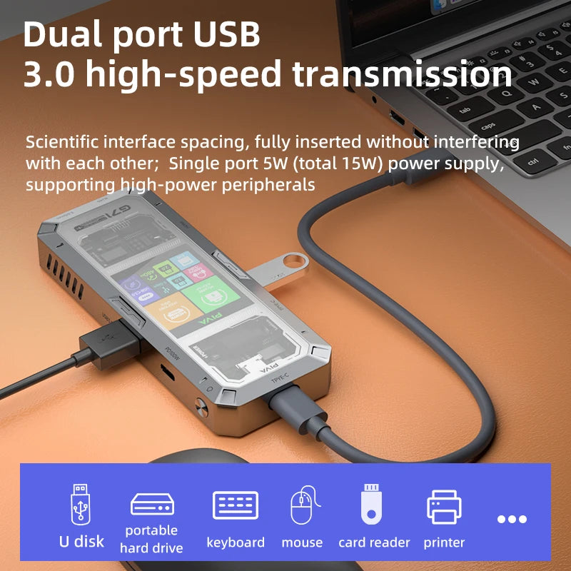 G71 7 in 1 Aluminum Alloy Office Docking Station Smart Screen Display for 2.0 Type-C to USB 3.0 HUB PD100W Adapter in Stock