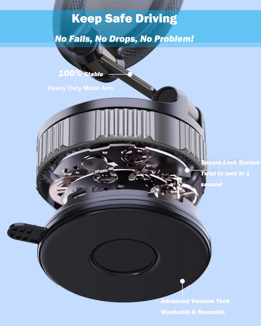 Upgraded 360° Adjustable Nano Gel Vacuum Super Suction Magnetic Phone Holder for Car iPhone 17 Pro Max Air Magsafe 16 15 14