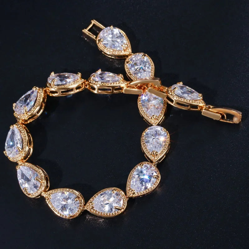 5 Colors Bangle Jewelry Cubic Zirconia Tear Drop CZ Stone Women Luxury Tennis Bracelet for Bridal Wedding Costume Accessories