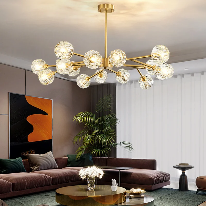 Modern Style Crystal Lamp Shade G9 Led Ceiling Lamp Golden Luxury Dinning Room Bedroom Pendant Light Hotel Restaurant Chandelier