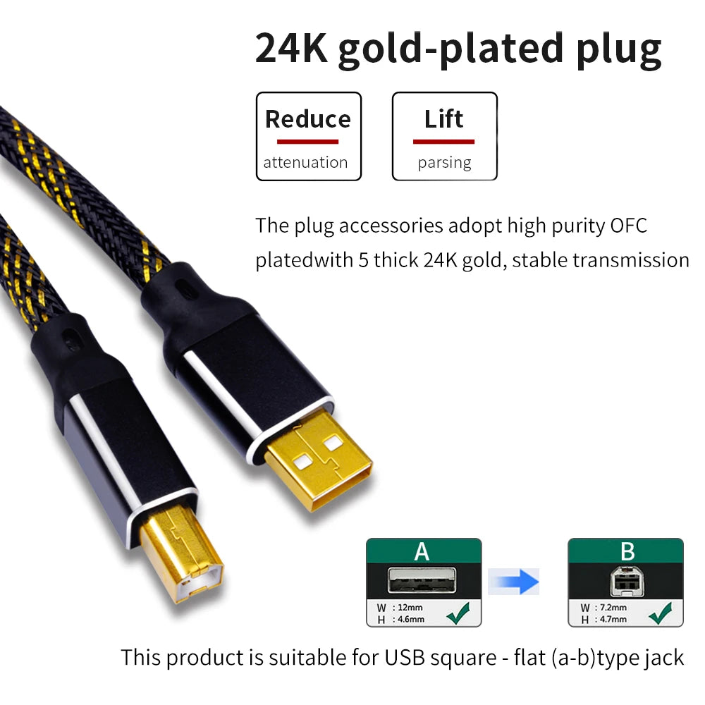 YYAUDIO Hifi USB Cable DAC A-B C-B C-C A-C Digital Audio High Quality OFC Silver Plating Type A to Type B Hifi Usb Typec Cable