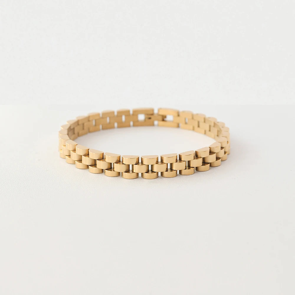 Fashion Waterproof Chunky Jewelry 18K Gold Plated Stainless Steel Wristwatch Chain 10mm Wide Watch Band Bracelet YF3137-1