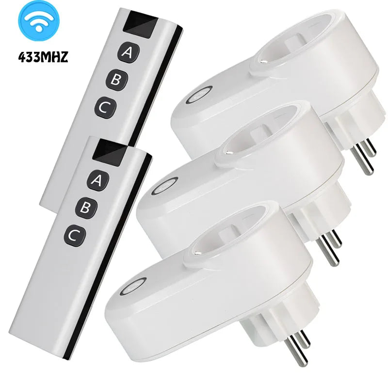 Wireless Remote Control Switch Electrical Outlet Smart EU Wall Socket and 433mhz Transmitter 220V 15A Plug for LED/Light/Lamp