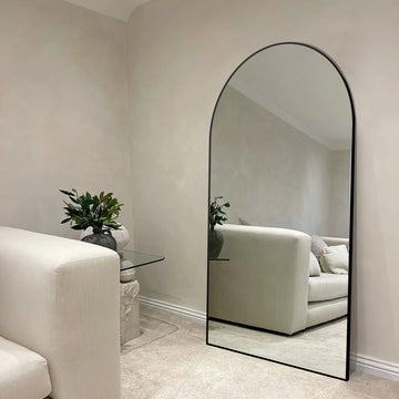 Modern European Extra Large Arch Full Body Length Silver Metal Framed Lighted Decorative Floor Mirror