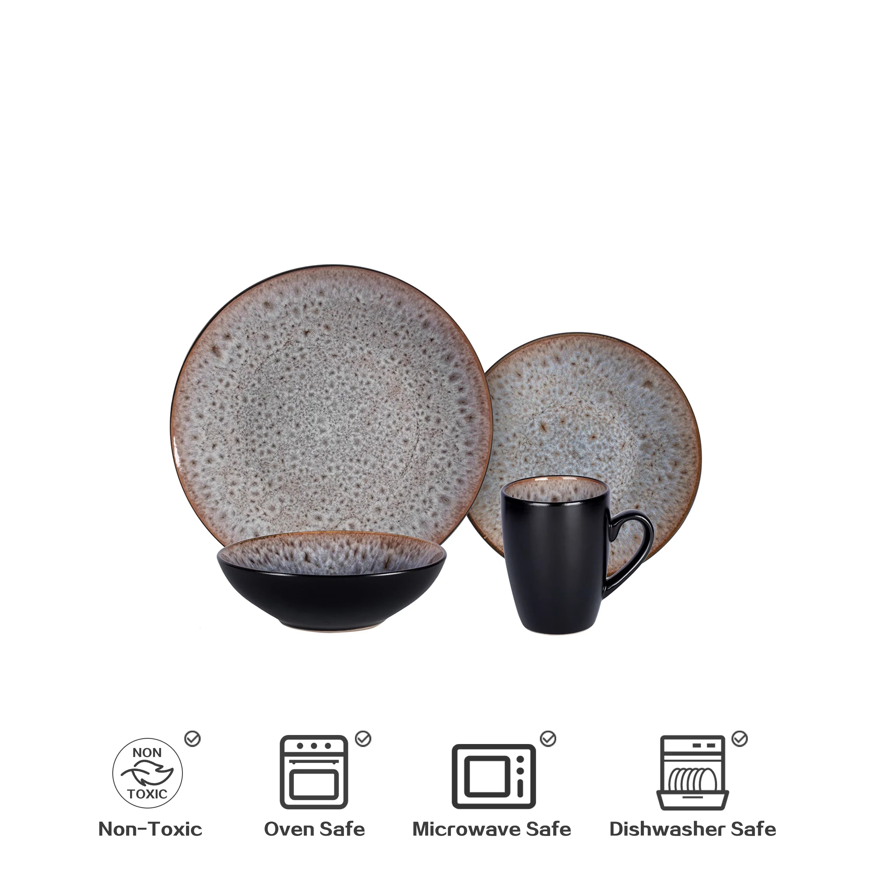 Semtember Promotion Round Kitchen Plates Set With Promotion Mug Unique Reactive Glaze Microwave Safe Dinnerware Sets for Home