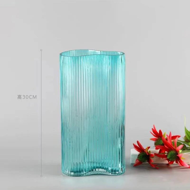 Wholesale Striped Design Modern Glass Vases Latest Modern Design Art Recycled Striped Glass Vase for Home Decoration Floor Vase