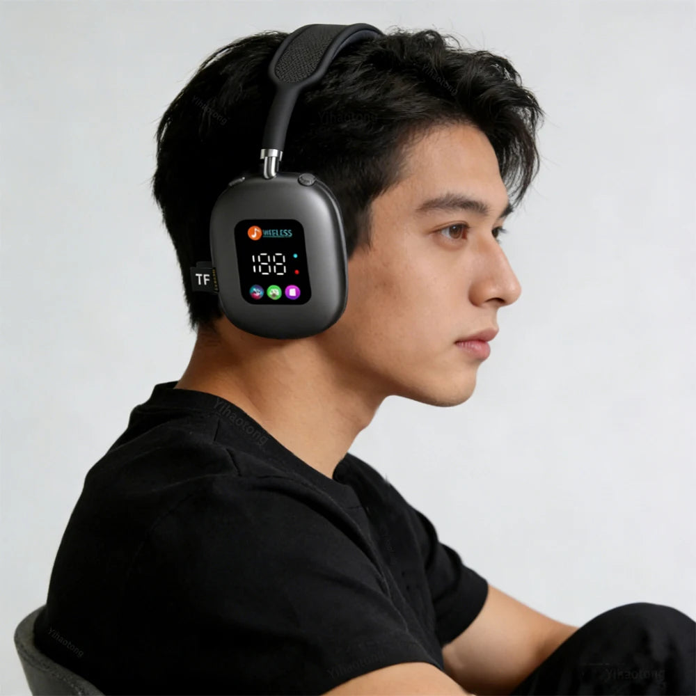 Factory Private Model Headband Dynamic Wireless Earphones RGB Lighting IPX5 Waterproof Screen On-ear & Over-ear Headphones