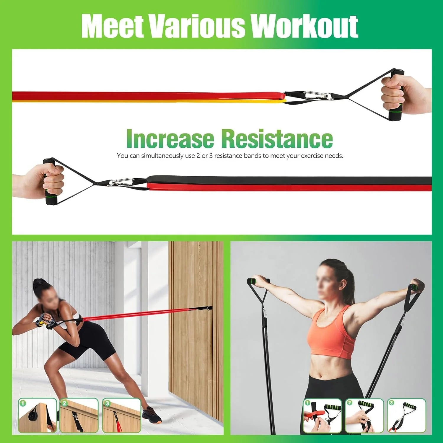Latex Rubber Long Pull up Resistance Bands with Handles Strength Training Gym Workout Fitness Bands for Exercise Body Building