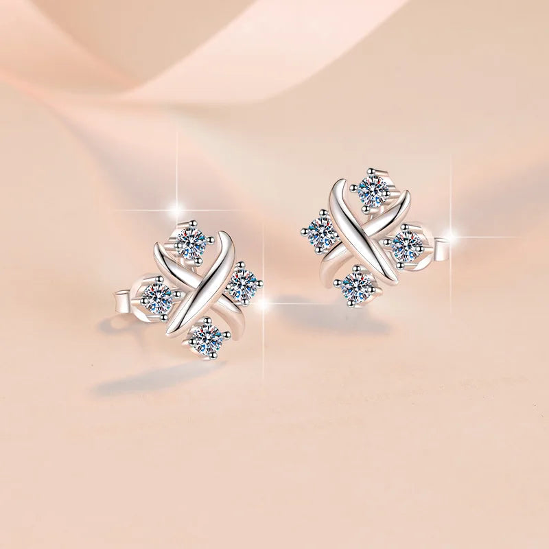 Women's Fashion Minimal Stud Earrings Shiny Moissanite Geometric Tiny Earring for Women Jewelry
