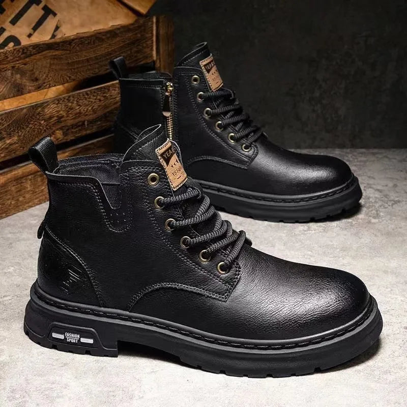 New for Martin Boots for Men Retro Casual Pu Shoes With Autumn Winter Fleece Cotton Versatile Personality