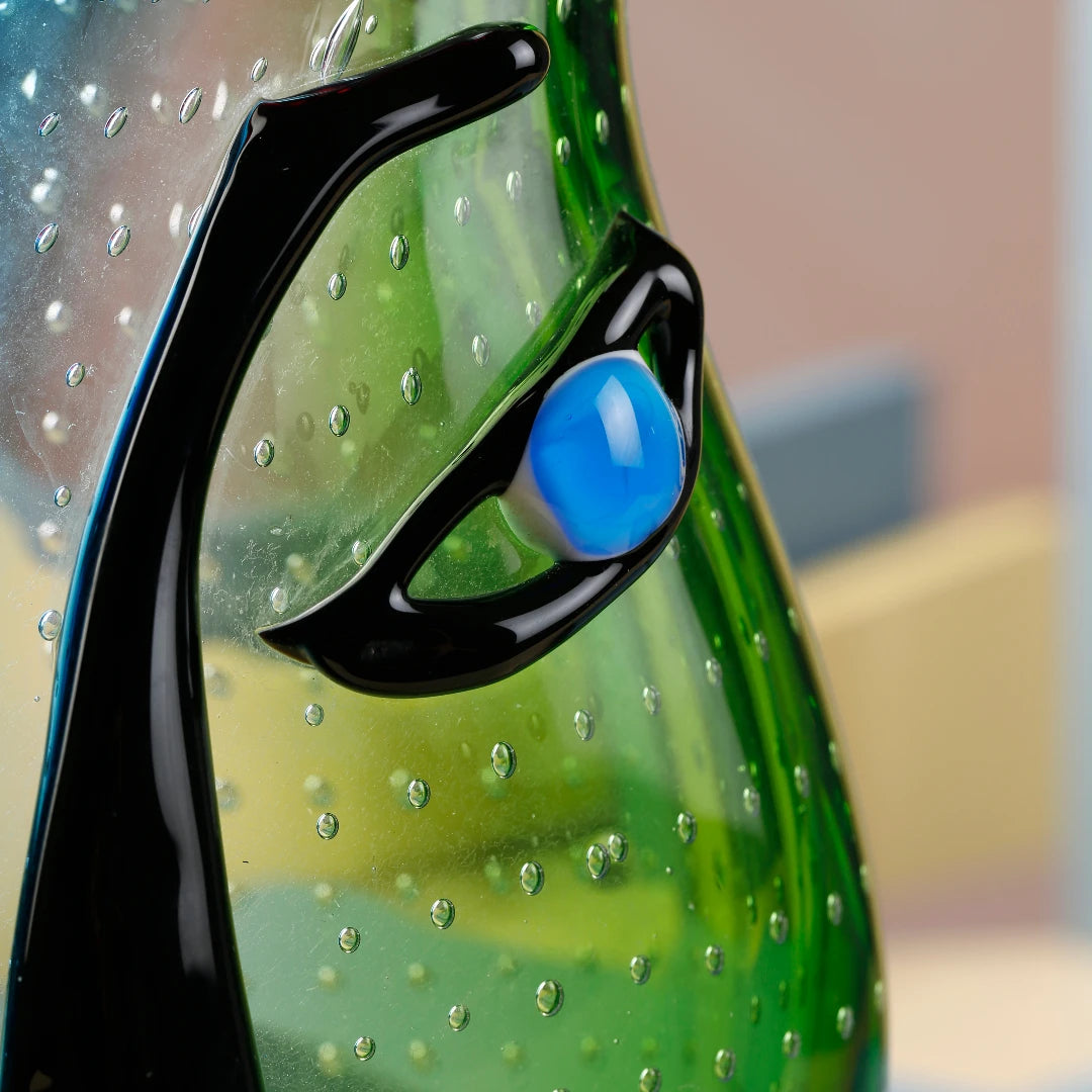 Hot Selling Green Handmade Murano Art Glass Face Vase Modern Design Style