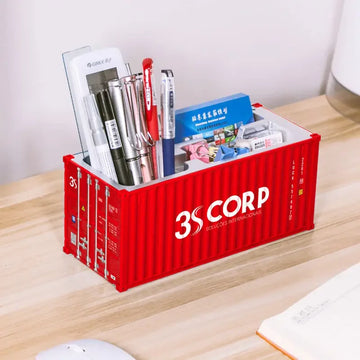 Customized Logo Desk Mini Container Plastic ABS Simulation Storage Box Shipping Container Pen Holder  Business Card Holder
