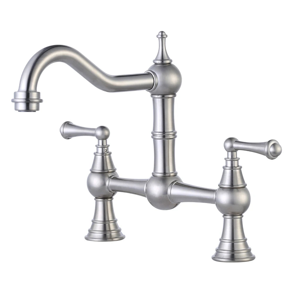 2 Holes Bridge Kitchen Faucet, Solid Brass Kitchen Sink Faucet Centerset Deck Mount Kitchen Faucet for Sink, RV, Laundry, Bar