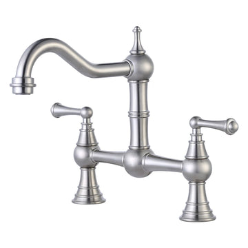2 Holes Bridge Kitchen Faucet, Solid Brass Kitchen Sink Faucet Centerset Deck Mount Kitchen Faucet for Sink, RV, Laundry, Bar