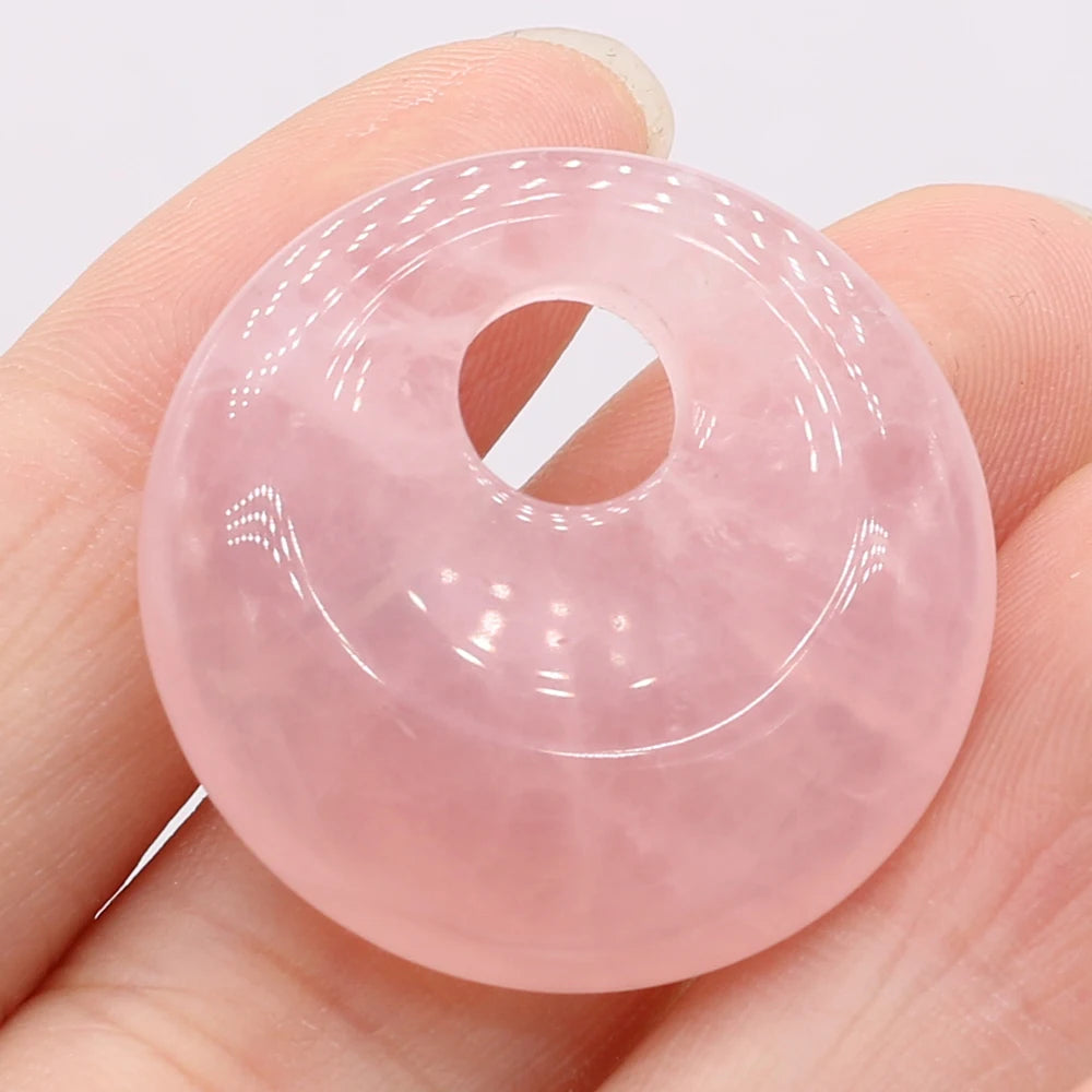 Natural Stone Pendant Semi-precious Stones Round Big Hole Charms For Jewelry Making DIY Necklace Bracelet Earrings Accessories