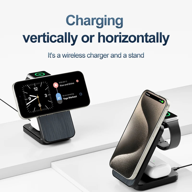 2025 Best Selling Products for Iphone 15 Magnetic Charger Stand Station Power Banks 3 in 1 Foldable Wireless Chargers 15W