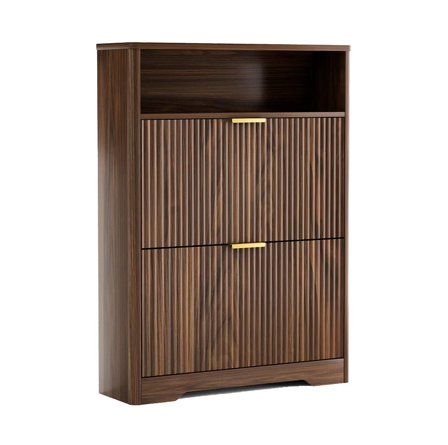 Solid Wood Modern Shoe Cabinet Storage Entryway Hidden Shoes 2 Flip Drawers Tall Free Standing Shoe Organizer Rack Foyer