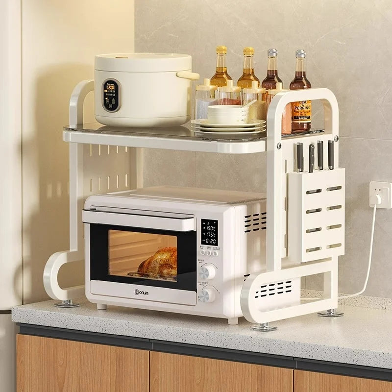 Metal Kitchen Microwave Oven Spice Storage Shelf Storage Rack Coffee Bar Station Baker Racks For Kitchen Plates, Pans And Pots