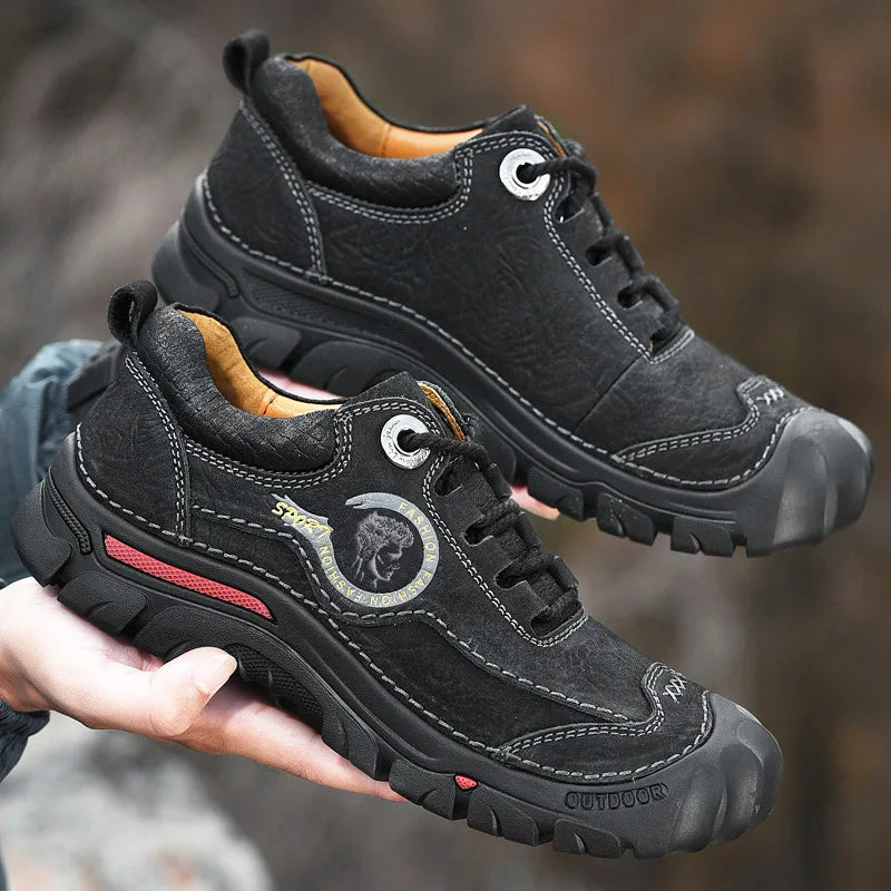 High Quality Men's Closed Waterproof Walking Shoes Outdoor Hiking Boots Genuine Leather Cowhide Trendy Non-slip Sole Stable