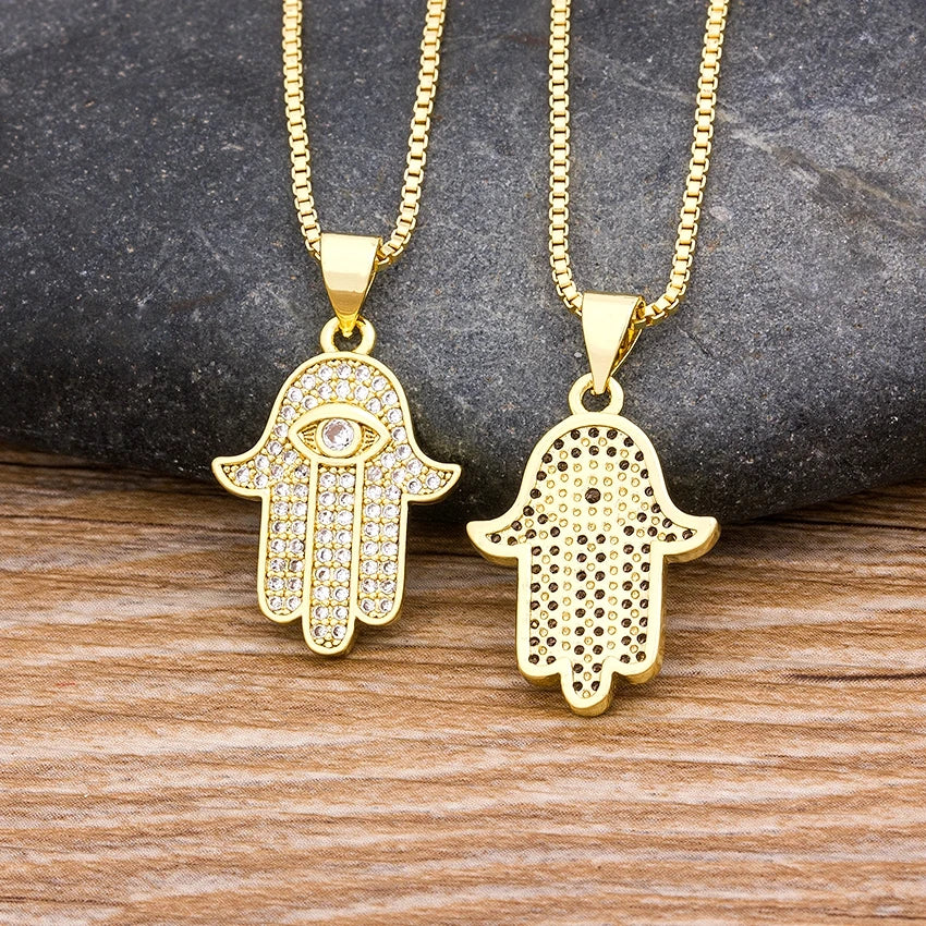 Hamsa Hand Pendant Collection Micro Pave 5a Cz Hip Hop Men Bling Lucky Turkish Jewelry Necklace