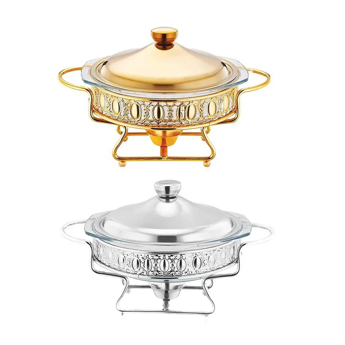 Best Hotel Stainless Steel Food Warmer Hot Soup Pot Chapati Box Cooking Utensils Chafing Dish-Gold Kitchenware Set Fuel Heating