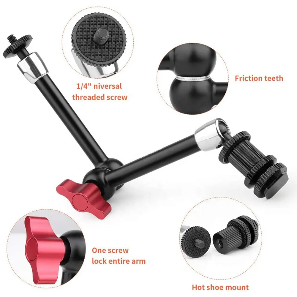 Takenoken 11 Inch CNC Metal Magic Arm Rig Adjustable DSLR Camera Super Clamp 11 Inch Articulating Friction DSLR Camera Mount