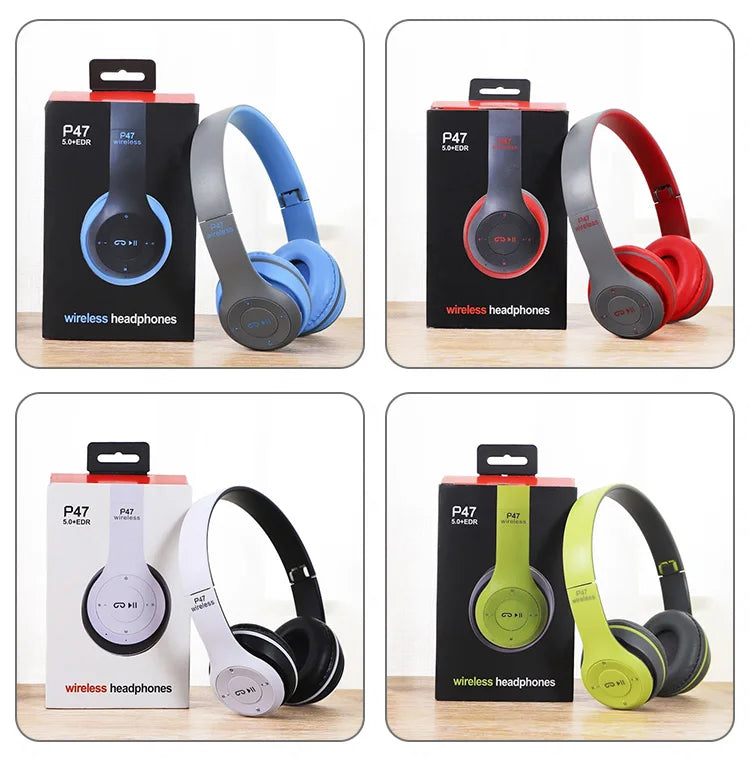 P47 Wireless Headphones Over Ear Headset Foldable Bass Mic HIFI Stereo Music Earphone Support Head-mounted