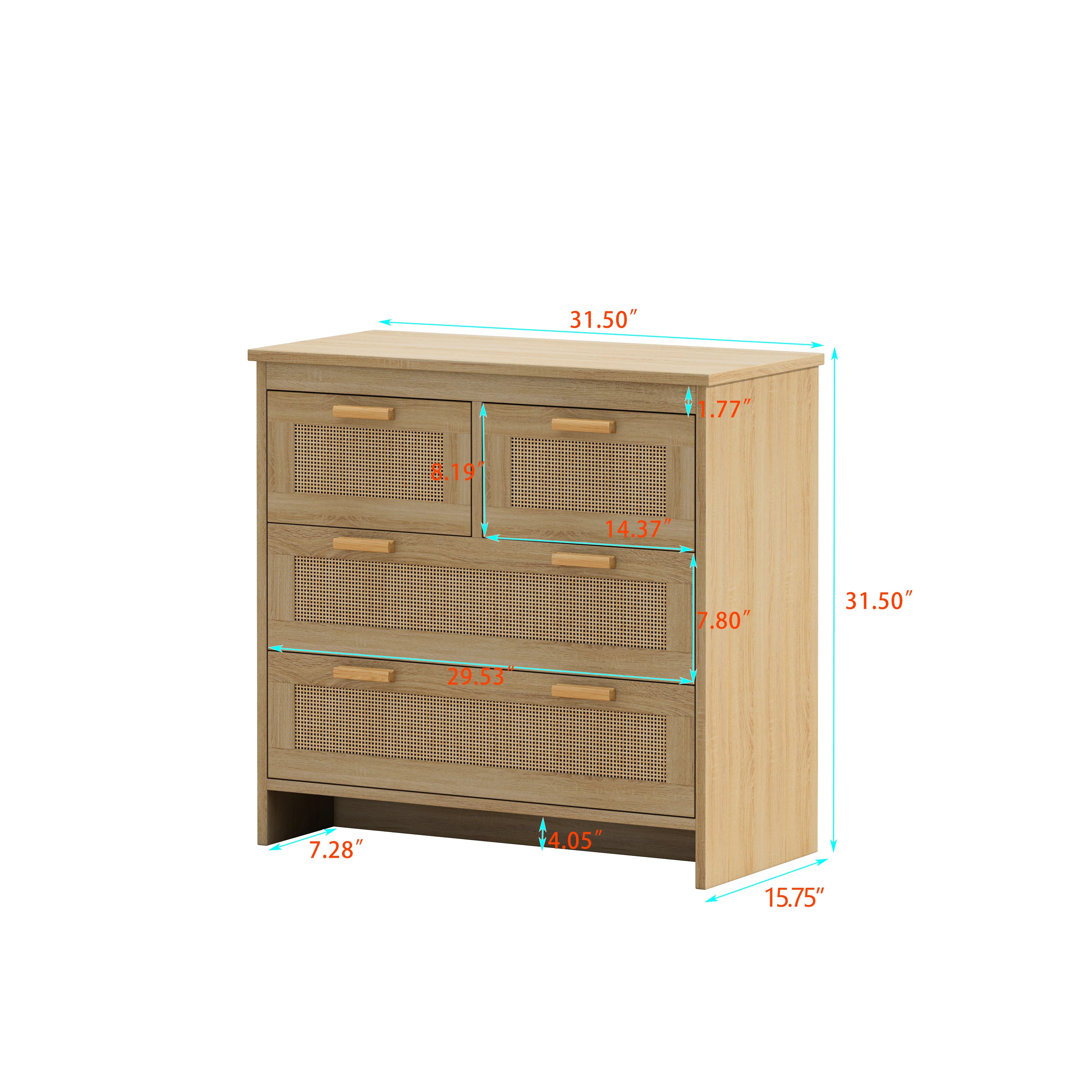 4 Drawers Rattan Cabinet Easy Assembly for Bedroom Living Room Dining Room or Hallways for Organizing