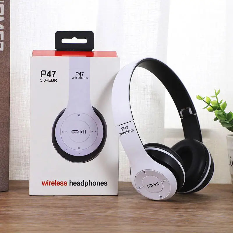 P47 Wireless Headphones Over Ear Headset Foldable Bass Mic HIFI Stereo Music Earphone Support Head-mounted