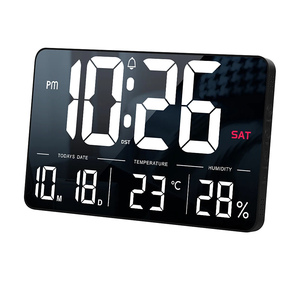 Digital LCD 13inch Mobile Phone App Operation Day Date Temperature Humidity WiFi Weather Desktop and Wall Alarm Clock