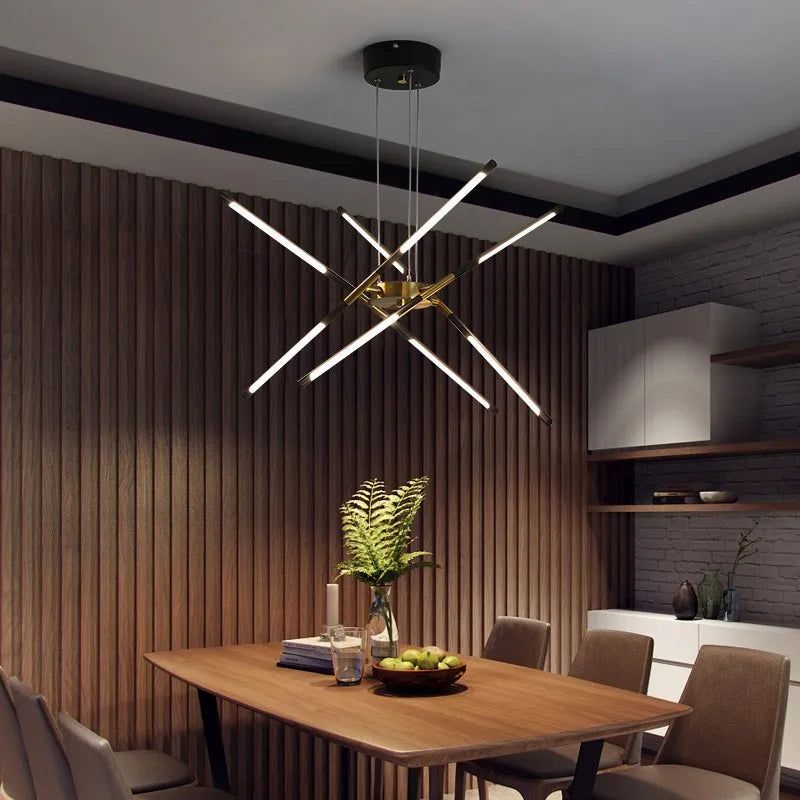 Nordic Simple Modern Sputnik Pendant Lights Dimmable Linear LED Chandelier for Restaurant Living Room E26 Base Long Shape