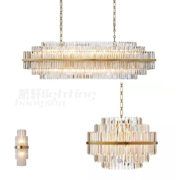 Decorative Round Pendant Hanging Lighting and Lamps Fixture Dining Room Gold K9 Crystal Linear Modern Rectangular Chandelier