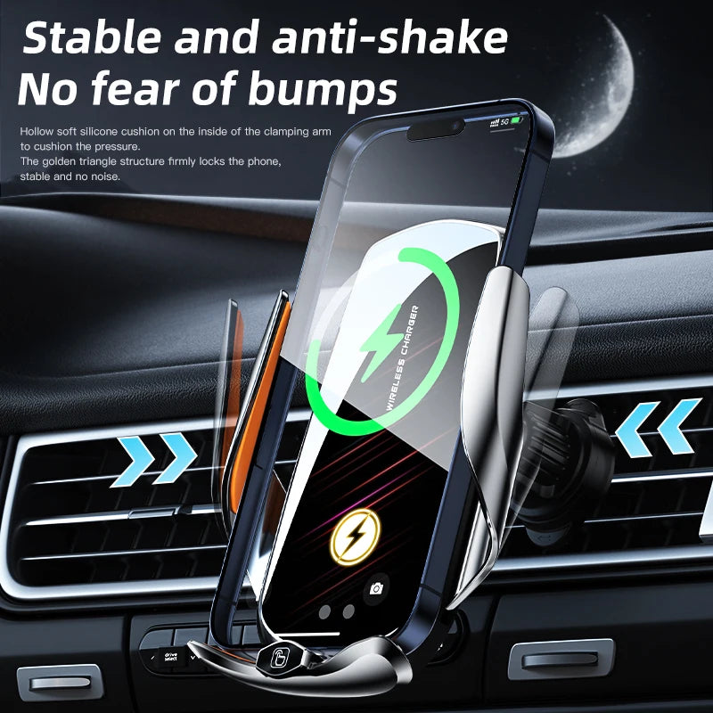 New Fashion 15w Smart Sensor Car Mount Abs Car Phone Holder Wireless Charging Cell Phone Holder With Magnetic Charging Head
