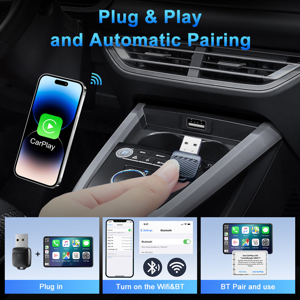 Wireless CarPlay/Android Auto Adapter Wired To Wireless, 5GHz WiFi5,USB/type-c Plug and Play, for 99% Wired CarPlay/Auto Cars