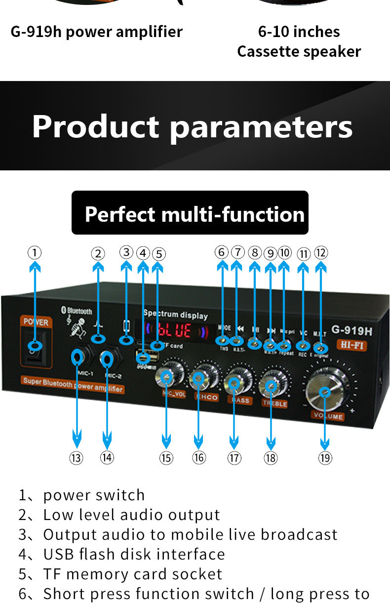 G-919H 1000W Home Power Amplifiers Audio Bluetooth Amplificador Subwoofer Speakers Theater Audio Sound System 220V/110V FM