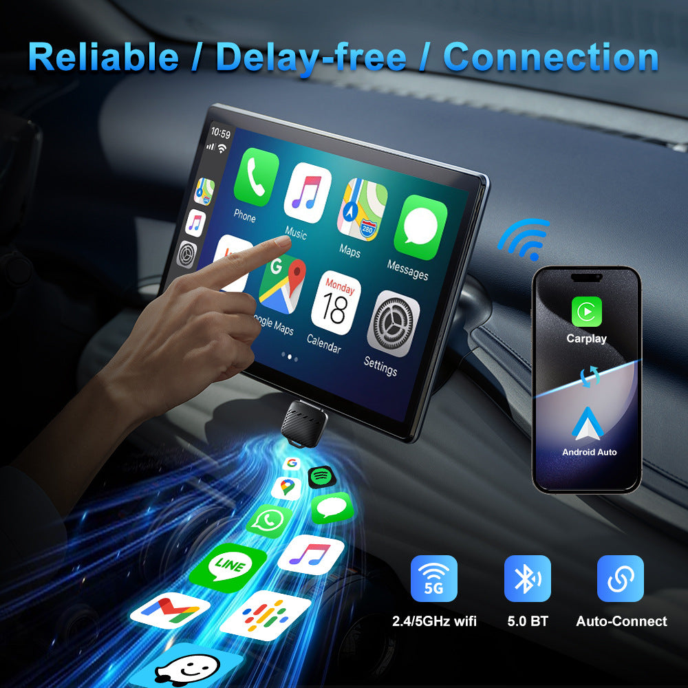 Wireless CarPlay/Android Auto Adapter Wired To Wireless, 5GHz WiFi5,USB/type-c Plug and Play, for 99% Wired CarPlay/Auto Cars