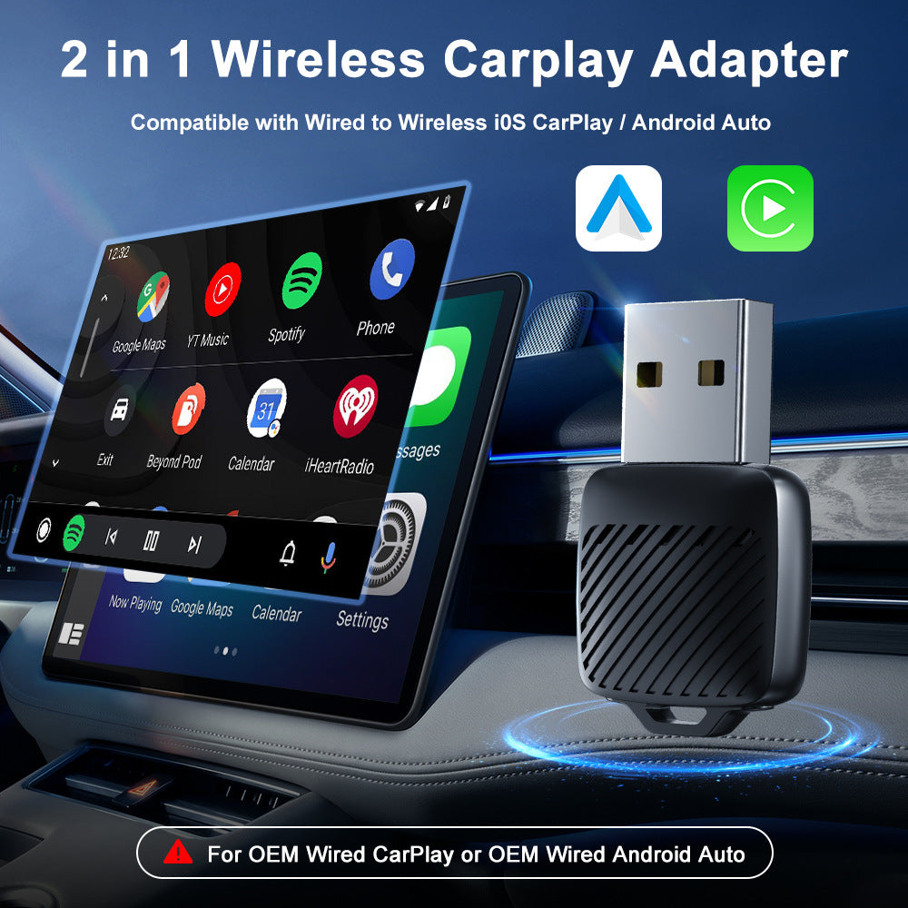 Wireless CarPlay/Android Auto Adapter Wired To Wireless, 5GHz WiFi5,USB/type-c Plug and Play, for 99% Wired CarPlay/Auto Cars