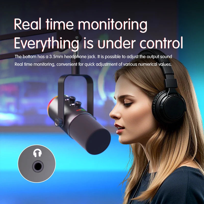 EASEMELO XLR USB Type-C Microphone with RGB Lighting Noise Cancelling Professional Dynamic Mic for Studio ECHO Adjustment