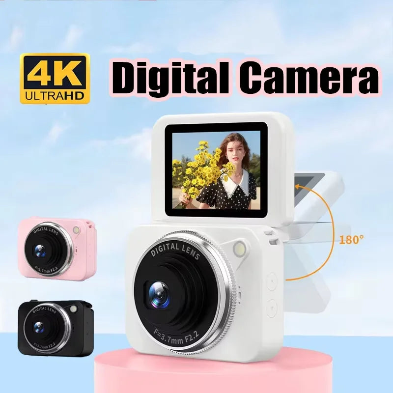 4K HD Pixel Camera 180° Flip-Up CCD Vlog Video Recorder for Selfies Student-Friendly Portable Compact Camera Gifts