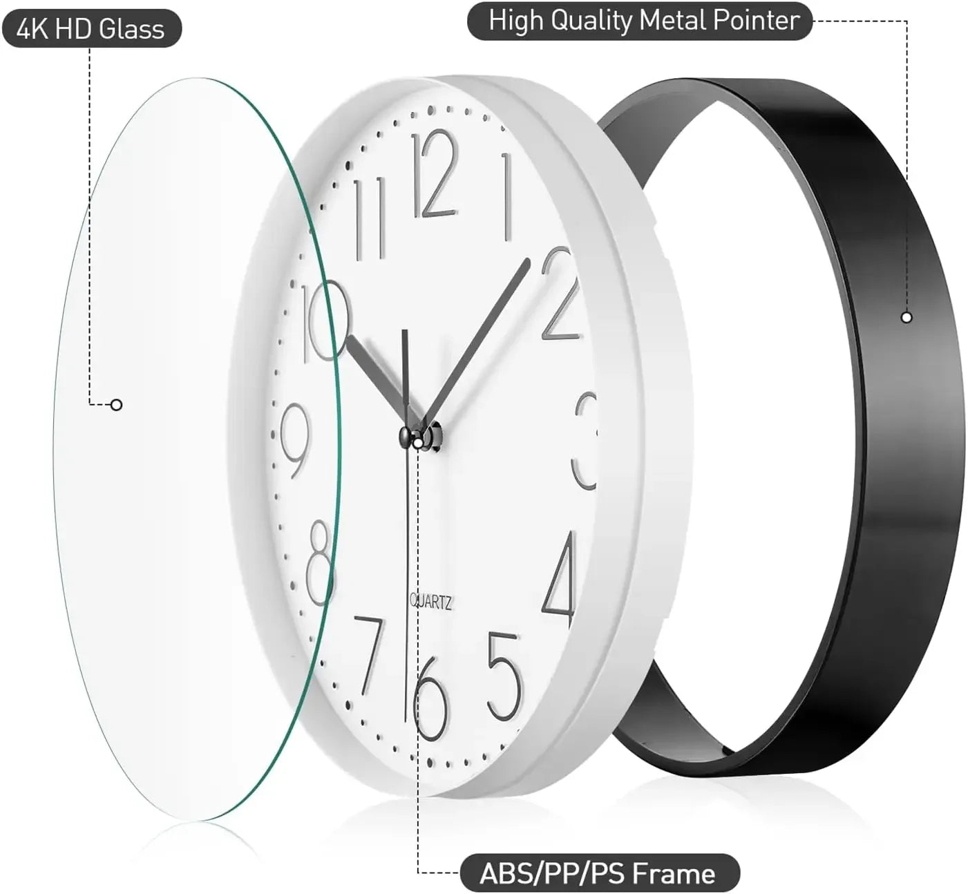 Round Wall Clock, Modern Silent 8 Inch Wall Clock, Quartz Movement Battery Powered, Decorate Home, School, Bedroom, Office